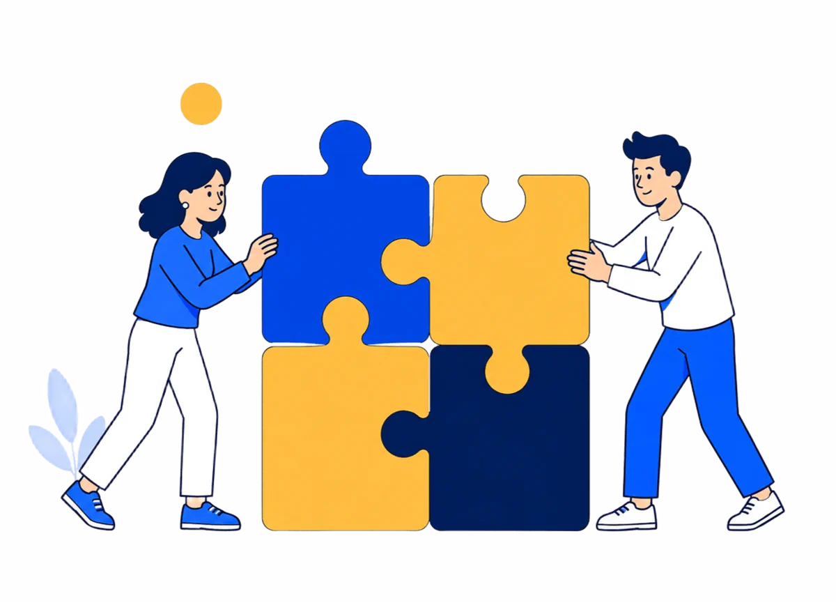 Два участника команды Twinwork объединяют части единого целого