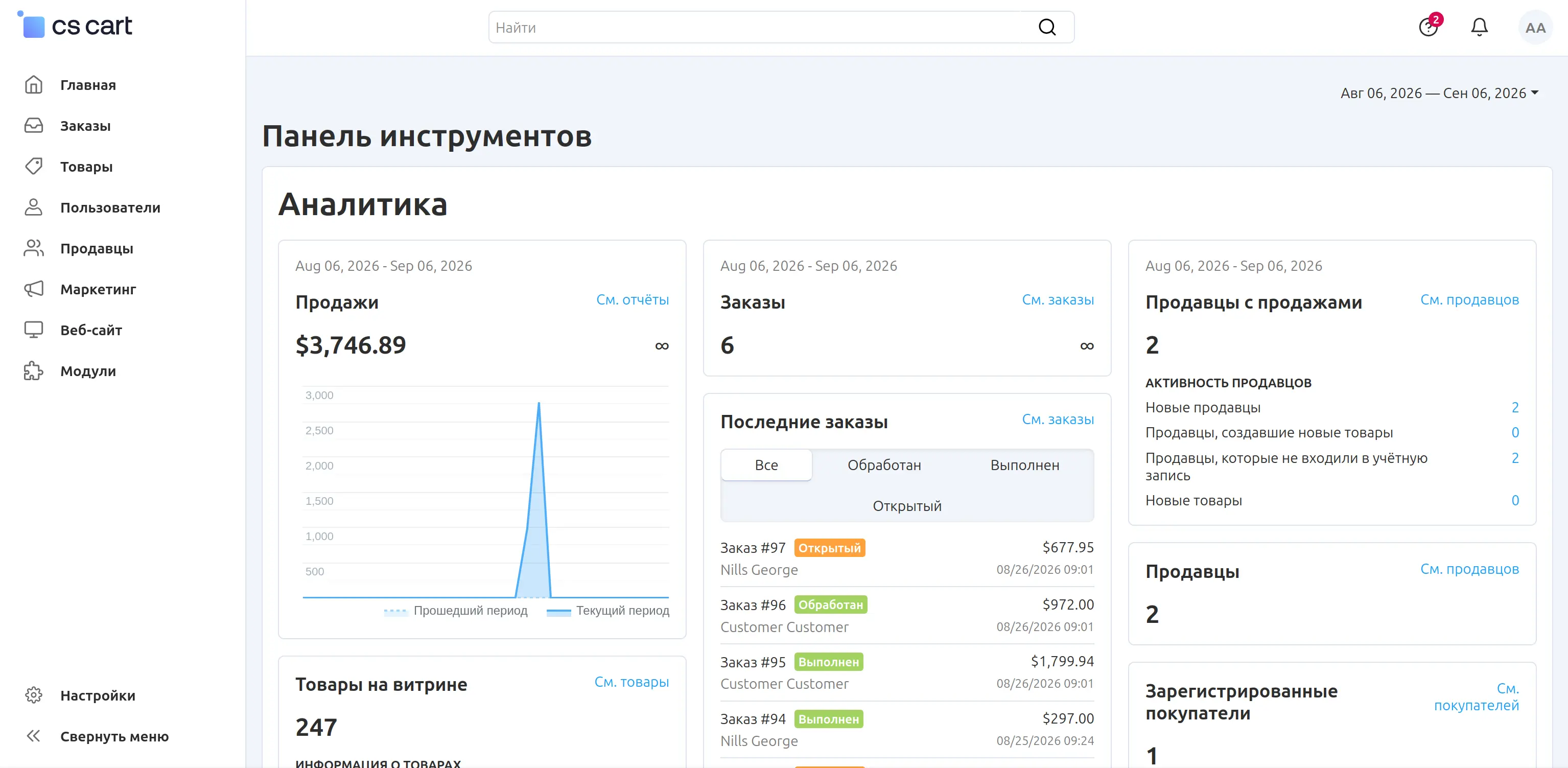 Панель управления маркетплейсом
